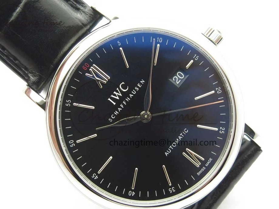 MIROTIME 0322 Affordable Portofino Automatic SS FKF 1:1 Best Edition Black Dial on Black Leather Strap A 7136